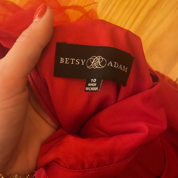 Betsy & Adam Red Ruffled Tiered Gown for Prom - Picture 8 of 8